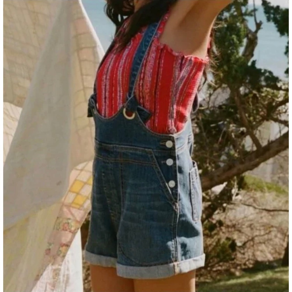 Pilcro Anthropologie Slouchy Denim Shortalls Overall Shortsâ 26 Blue Stretch